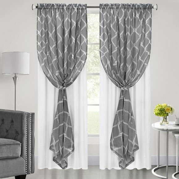 Achim Home Furnishing Bombay Grey Contemporary Geometric Window Curtain Panels :
